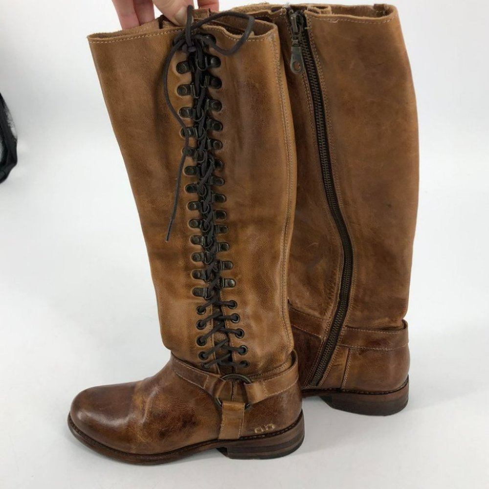 Bed Stu brown Burnley leather lace up detail tall riding boots 7 - Picture 2 of 16